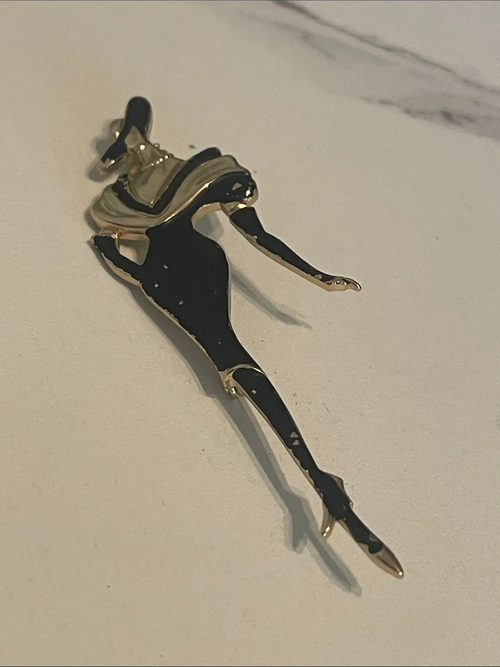 Stylish Black Enamel Fashion Woman Brooch - Gold Accent